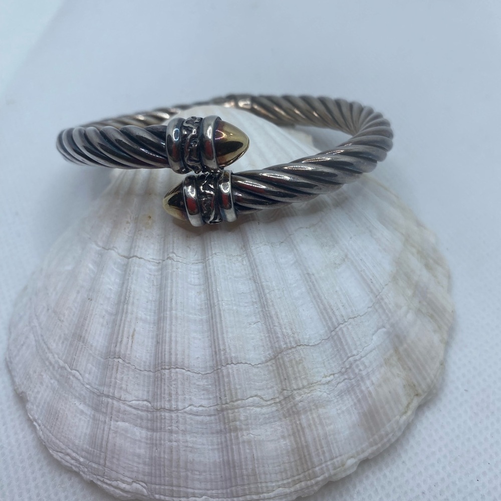 Classic Alisa 18KT Gold and Sterling Silver Twisted Spring Open Bangle Bracelet